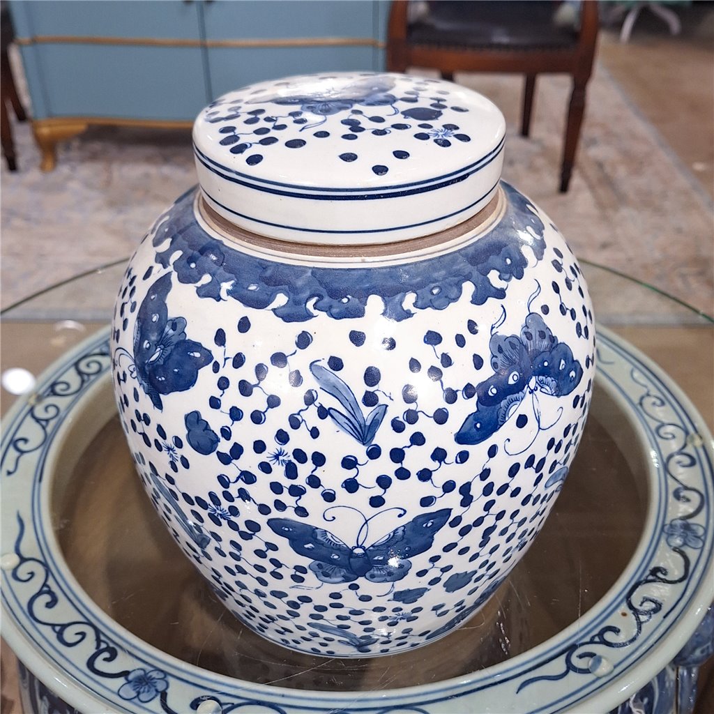 Danny's Fine Porcelain Large Bulb Jar - Butterflies