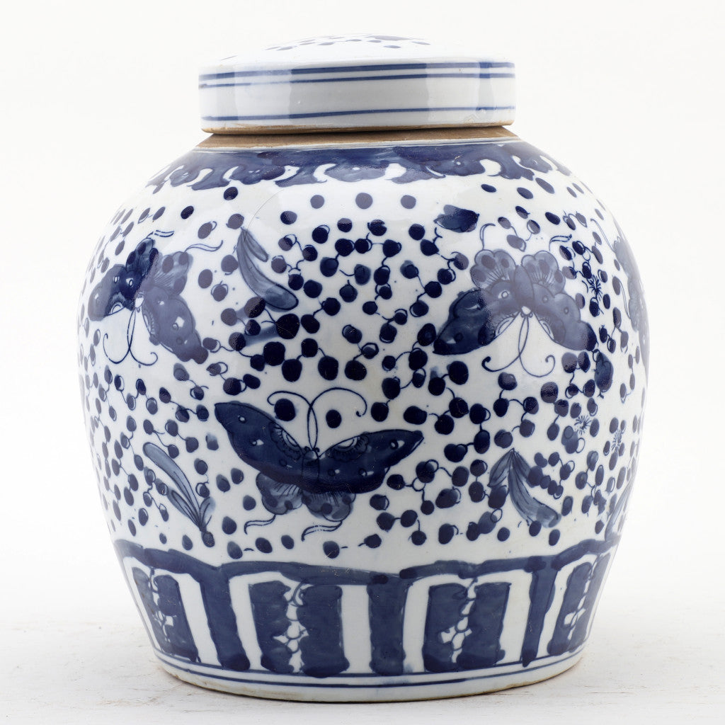 Danny's Fine Porcelain Large Bulb Jar - Butterflies