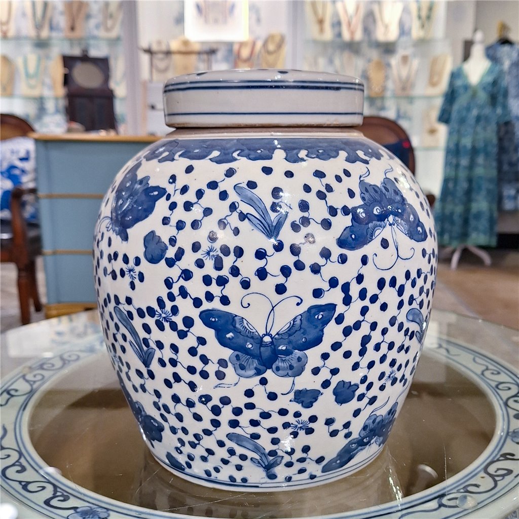 Danny's Fine Porcelain Large Bulb Jar - Butterflies