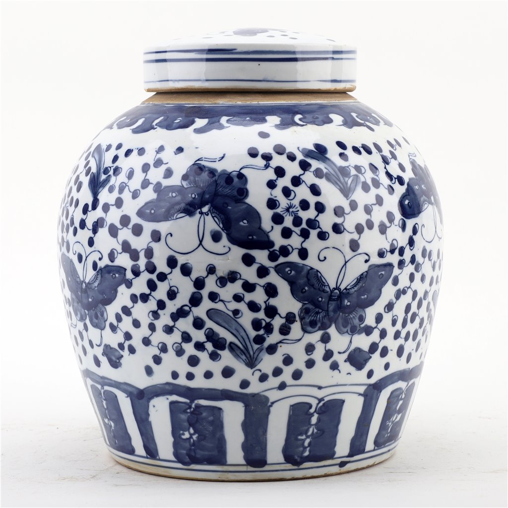 Danny's Fine Porcelain Large Bulb Jar - Butterflies