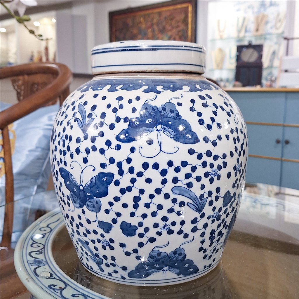 Danny's Fine Porcelain Large Bulb Jar - Butterflies