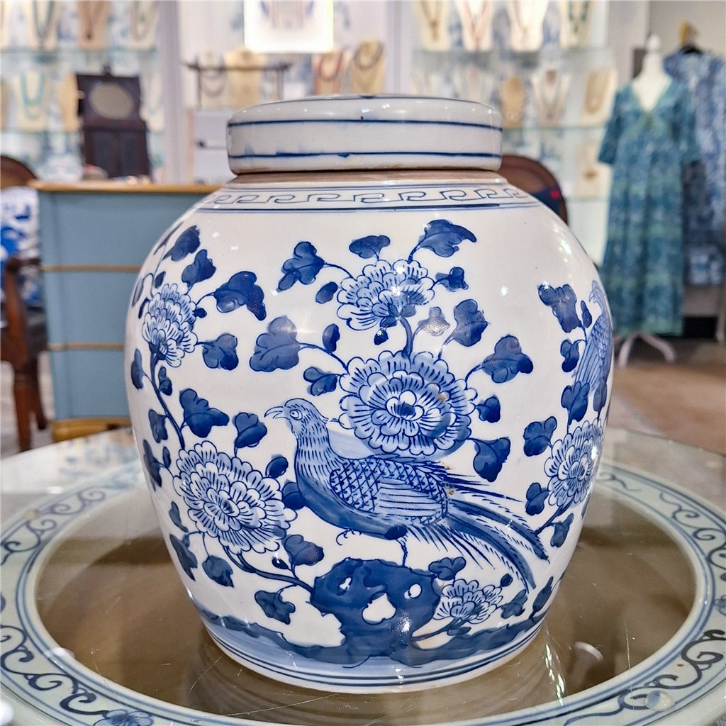 Danny's Fine Porcelain Large Bulb Jar - Floral & Bird
