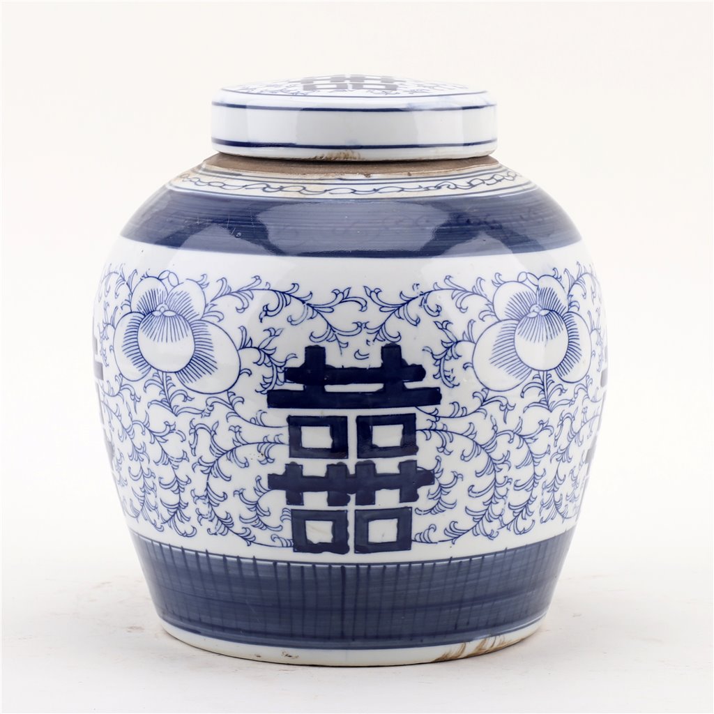 Danny's Fine Porcelain Bulb Jar -Double Happiness - Blue & White Classic