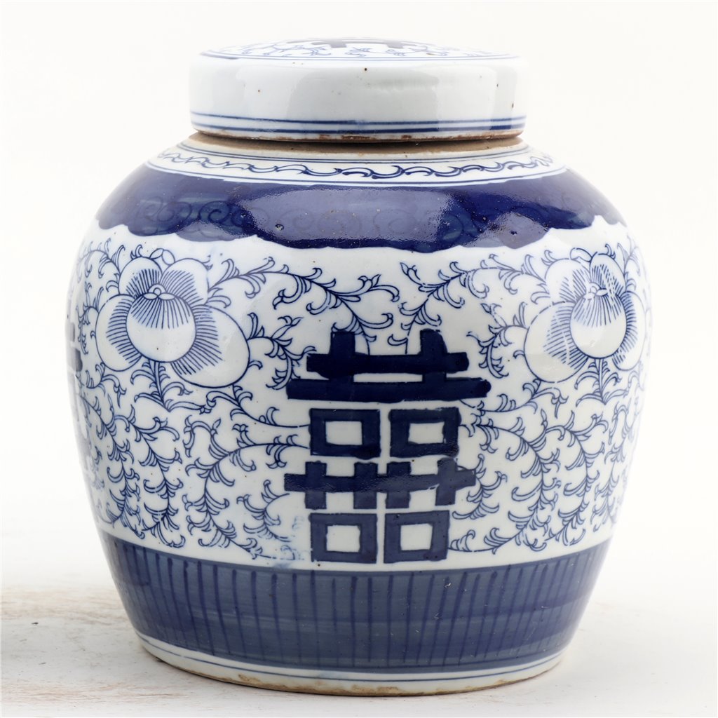Danny's Fine Porcelain Bulb Jar -Double Happiness - Blue & White Classic