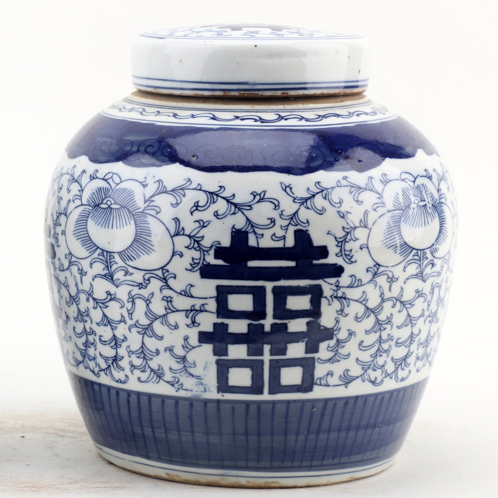 Danny's Fine Porcelain Bulb Jar -Double Happiness - Blue & White Classic