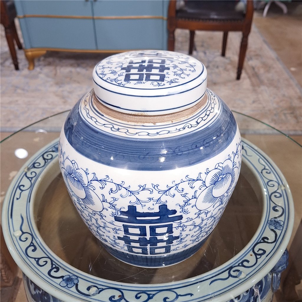 Danny's Fine Porcelain Bulb Jar -Double Happiness - Blue & White Classic