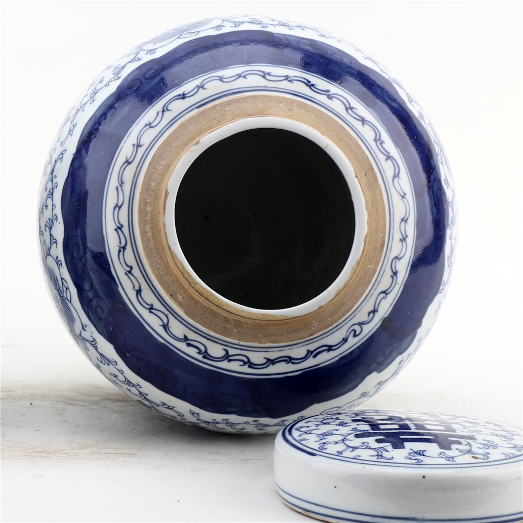 Danny's Fine Porcelain Bulb Jar -Double Happiness - Blue & White Classic