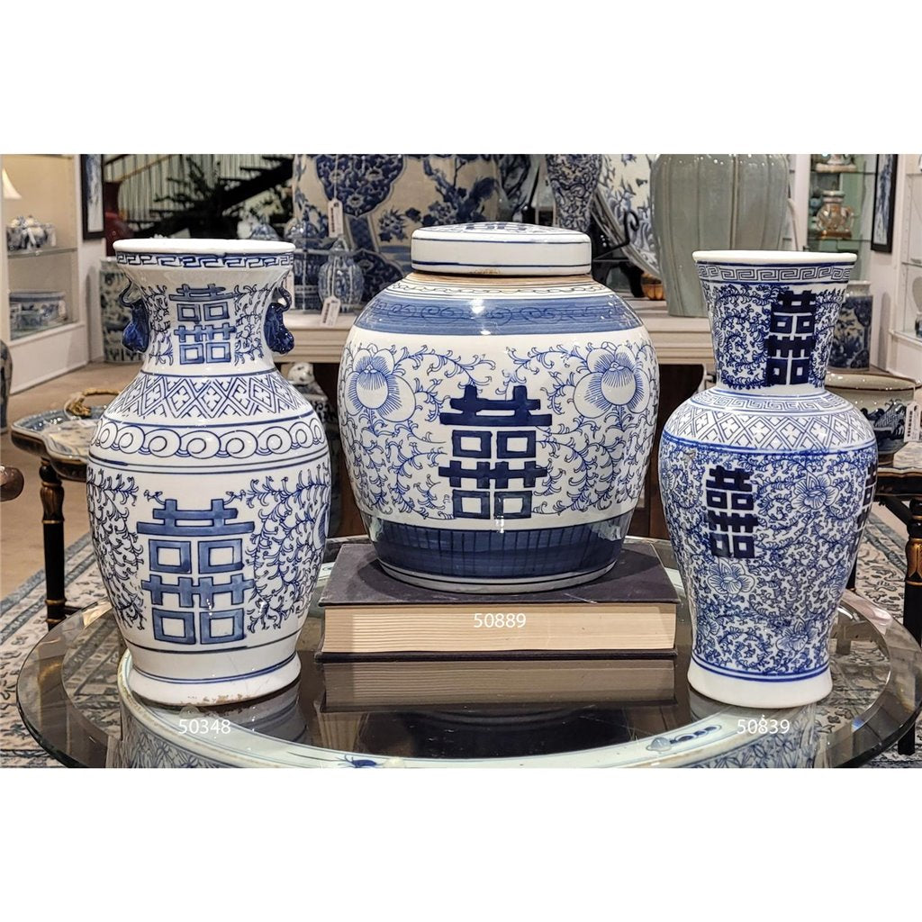 Danny's Fine Porcelain Bulb Jar -Double Happiness - Blue & White Classic