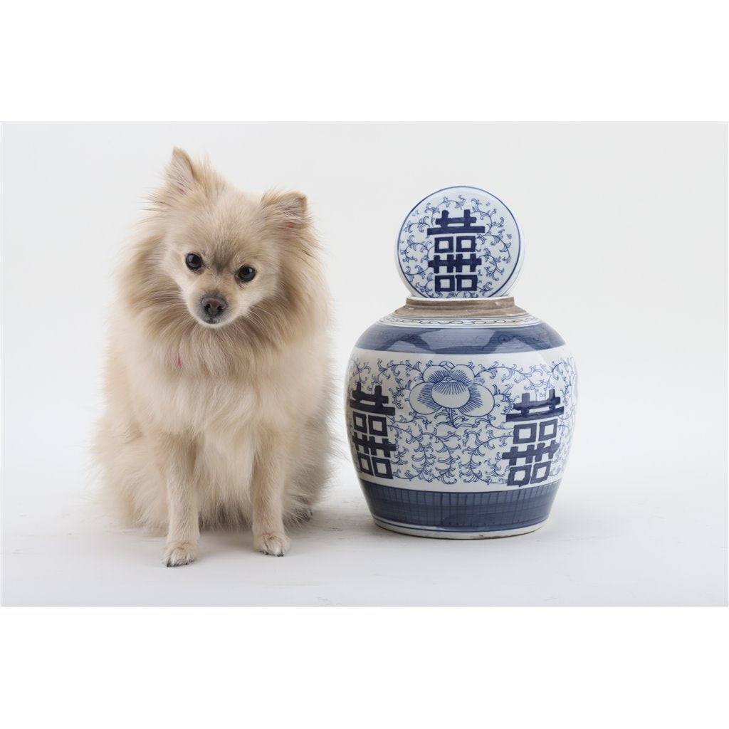 Danny's Fine Porcelain Bulb Jar -Double Happiness - Blue & White Classic