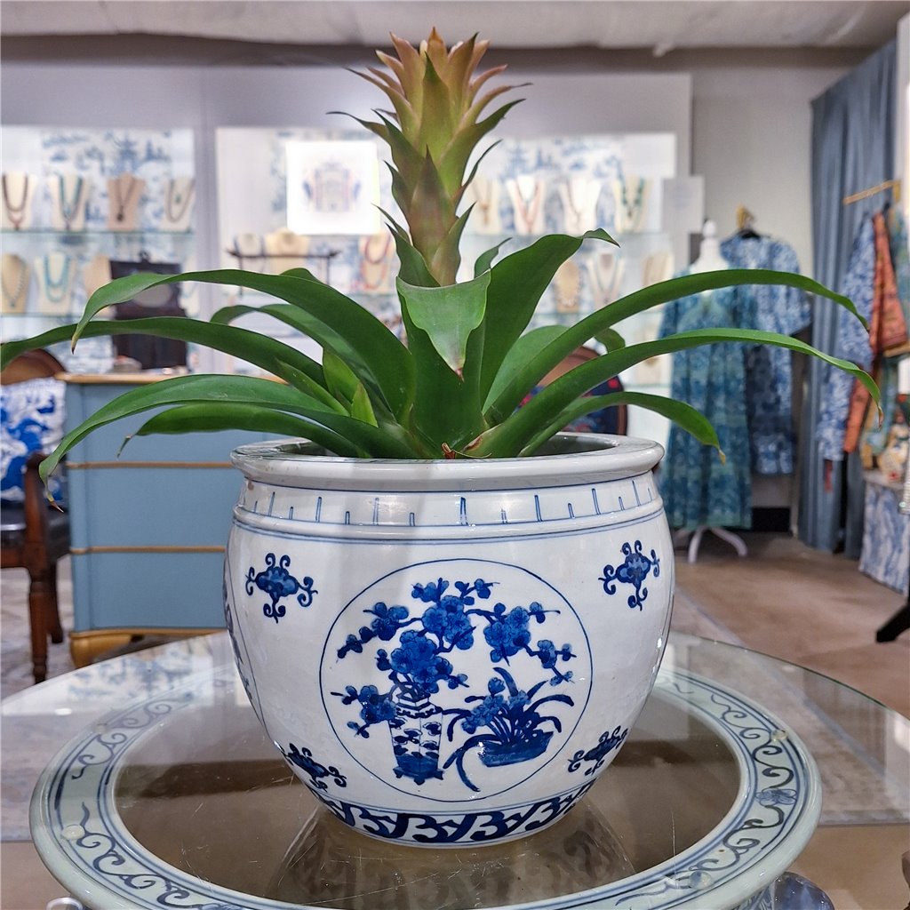 Danny's Fine Porcelain Blue & White Garden Scene Basin