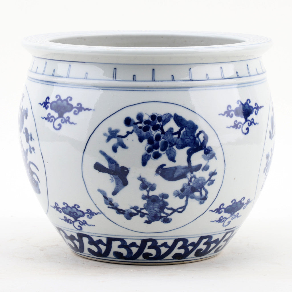 Danny's Fine Porcelain Blue & White Garden Scene Basin
