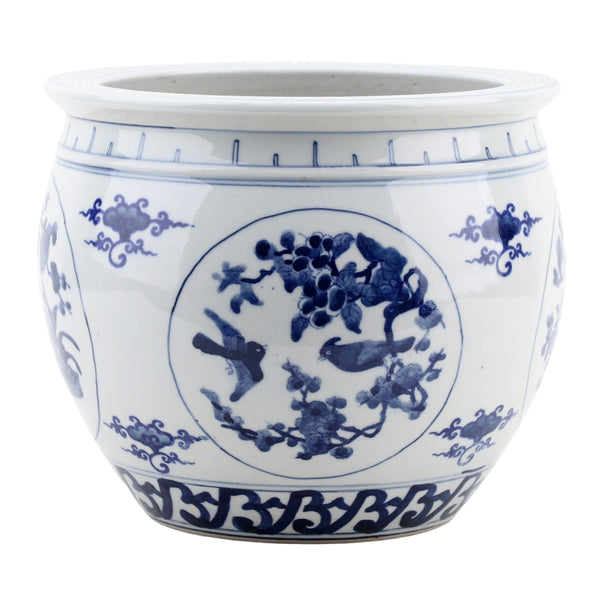 Danny's Fine Porcelain Blue & White Garden Scene Basin