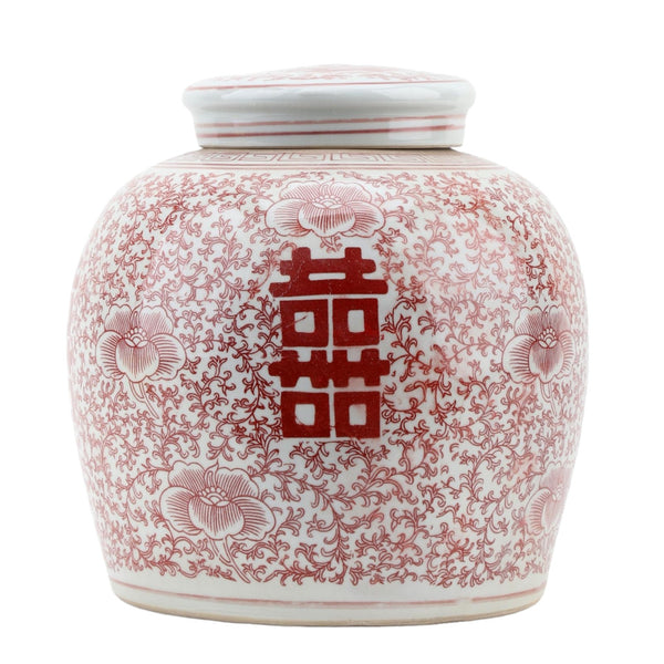 Danny's Fine Porcelain Large Bulb Jar - Double Happiness (salmon Color)