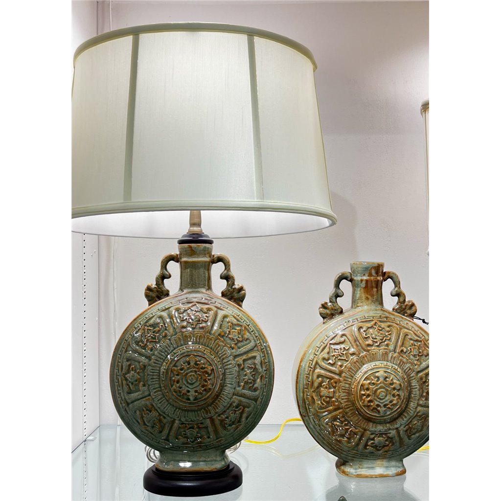 Danny's Fine Porcelain Moon Vase F Raised Medallion Design and Twin Curved Handles