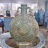 Danny's Fine Porcelain Moon Vase F Raised Medallion Design and Twin Curved Handles