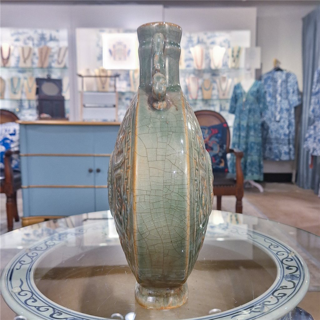 Danny's Fine Porcelain Moon Vase F Raised Medallion Design and Twin Curved Handles