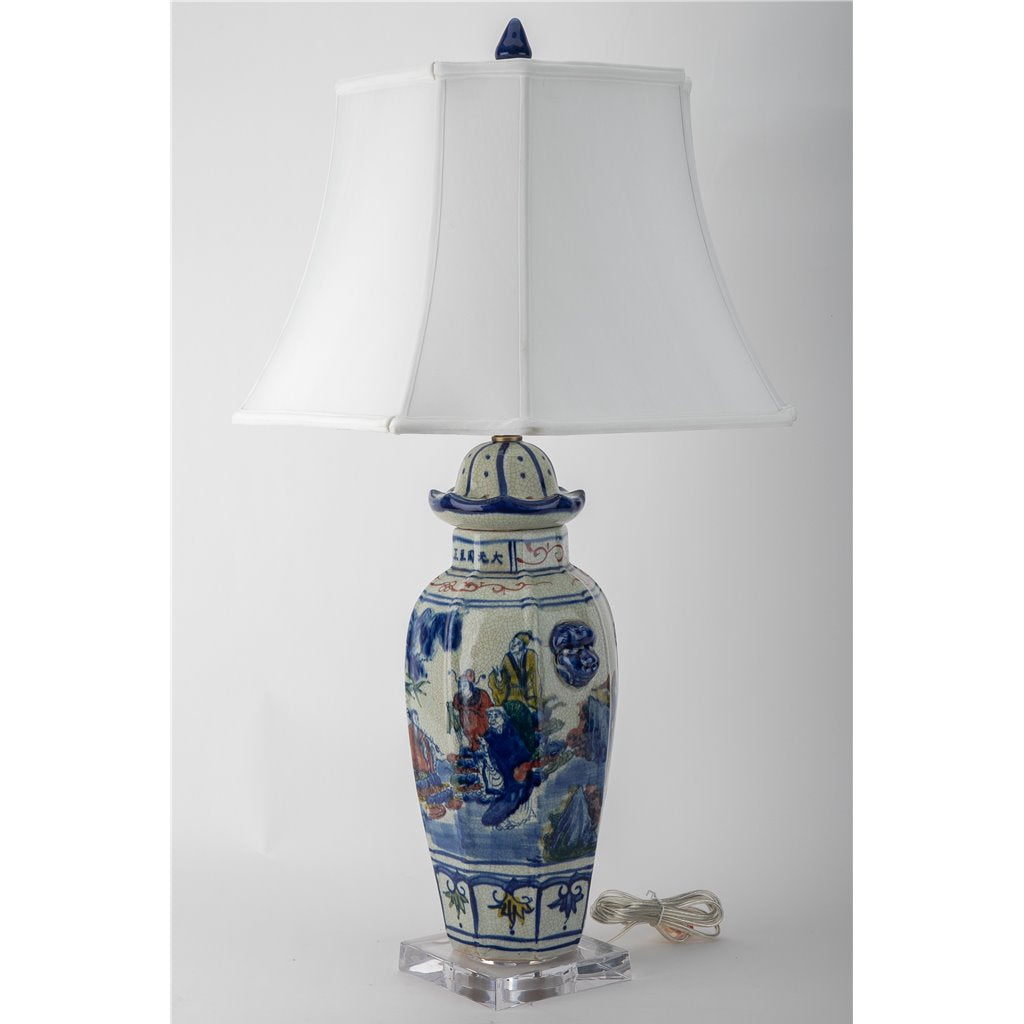 Danny's Fine Porcelain Pagoda Lidded Jar Lamp - Multi-Color People