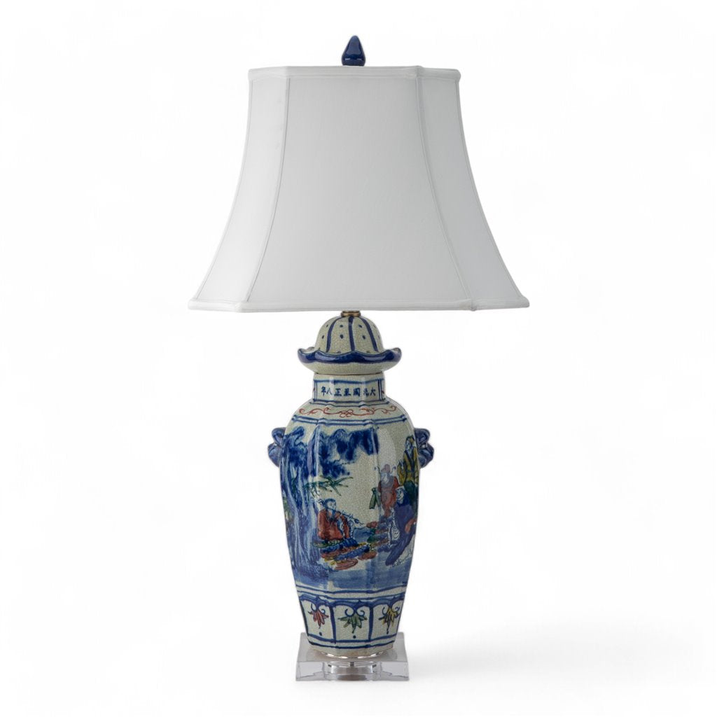 Danny's Fine Porcelain Pagoda Lidded Jar Lamp - Multi-Color People