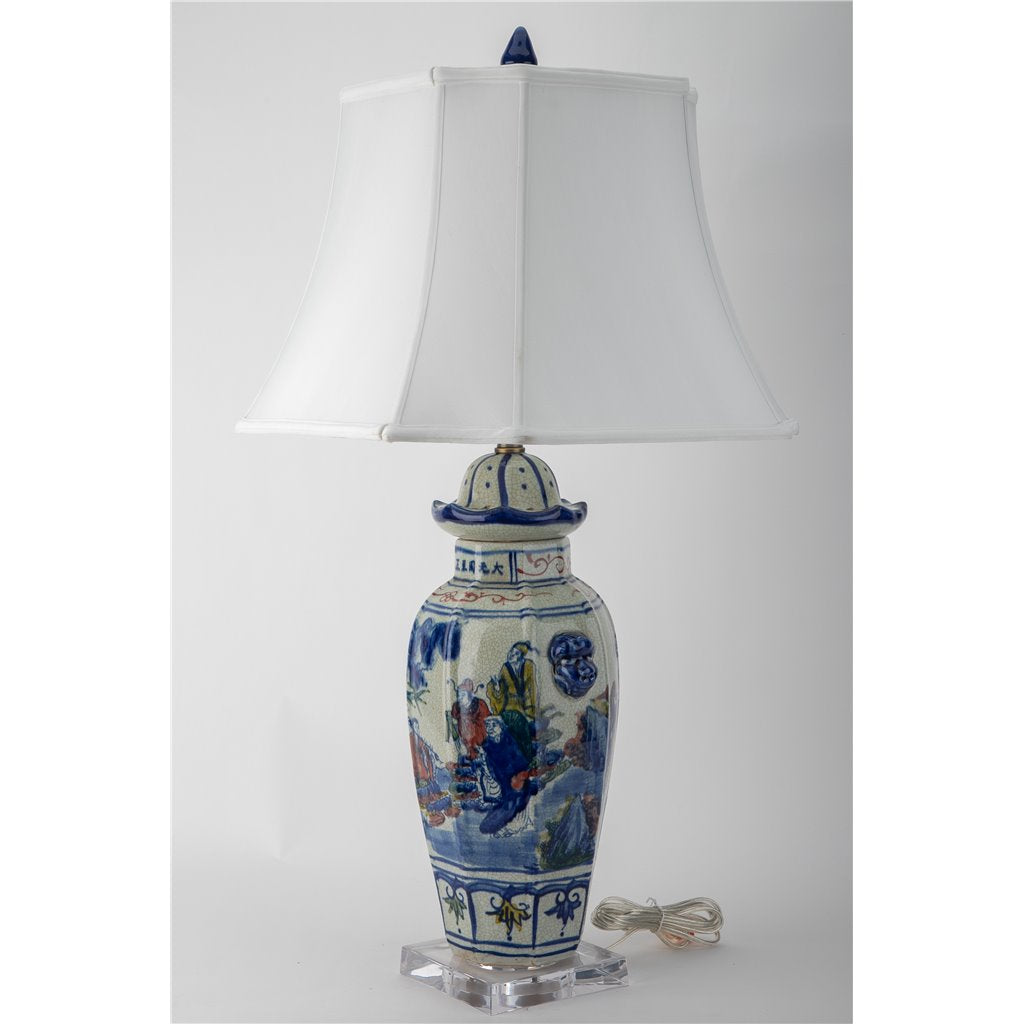 Danny's Fine Porcelain Pagoda Lidded Jar Lamp - Multi-Color People