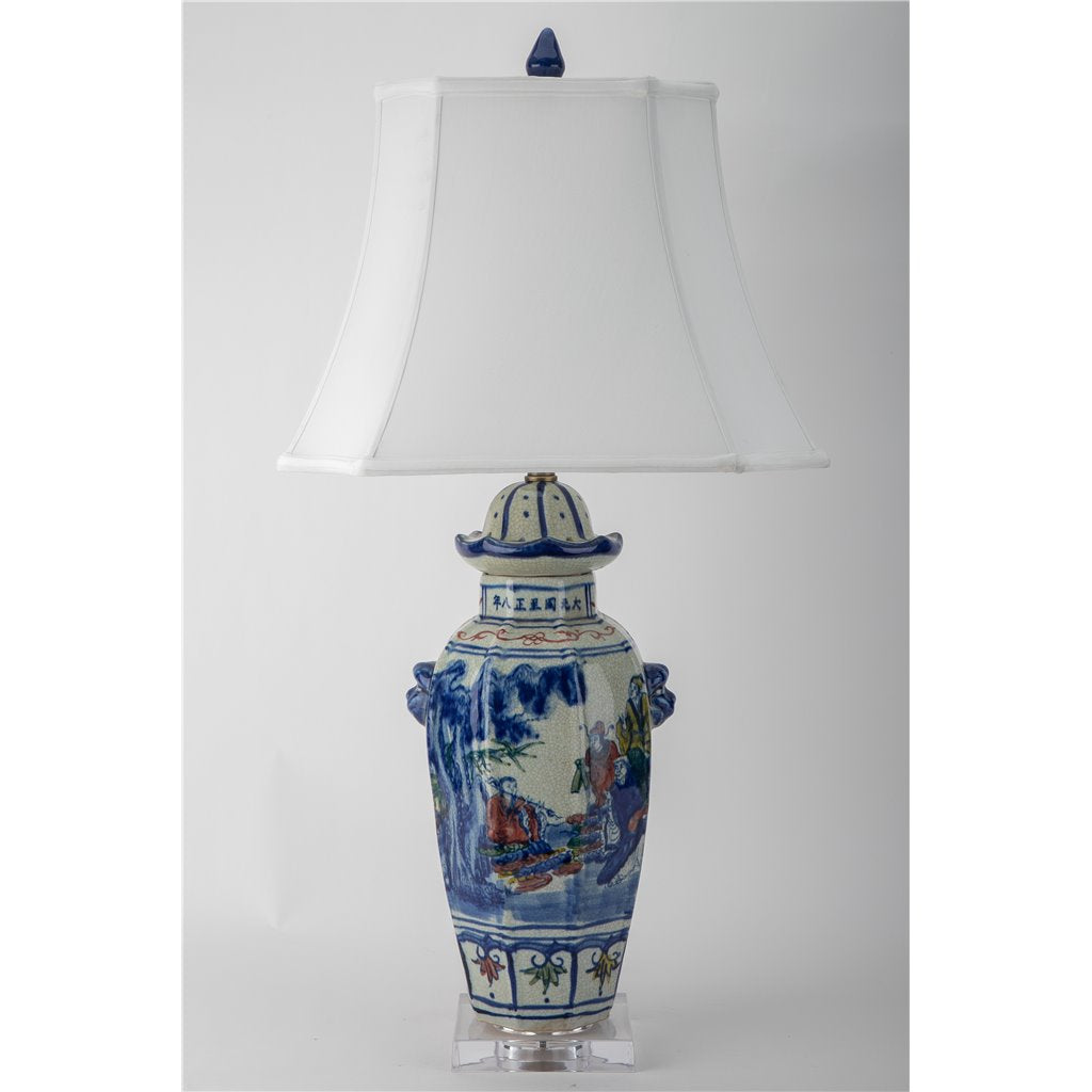 Danny's Fine Porcelain Pagoda Lidded Jar Lamp - Multi-Color People