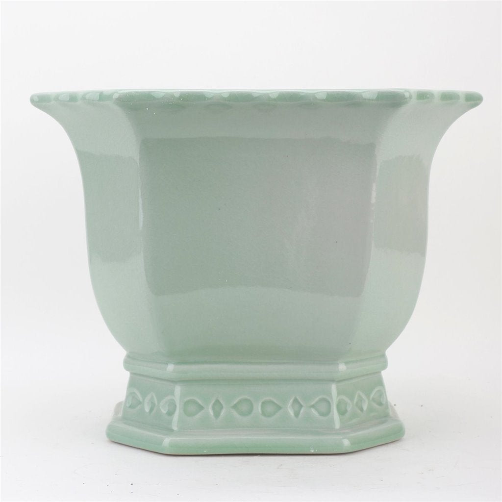 Danny's Fine Porcelain Octagonal Footed Planter - Light Green (large)