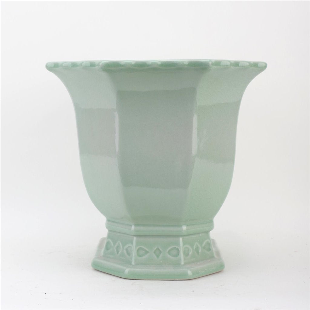 Danny's Fine Porcelain Octagonal Footed Planter - Light Green (large)