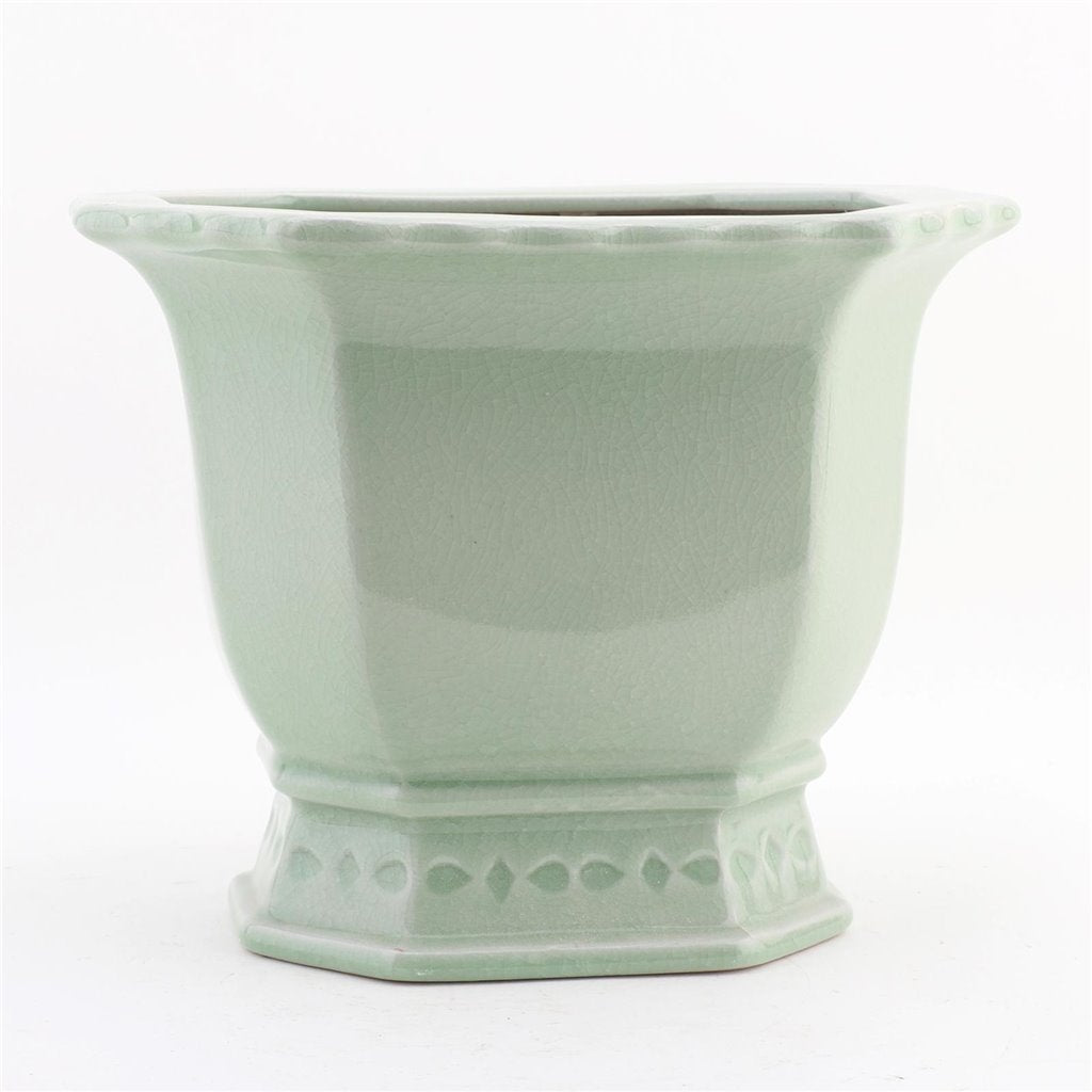 Danny's Fine Porcelain Octagonal Footed Planter - Light Green (small)