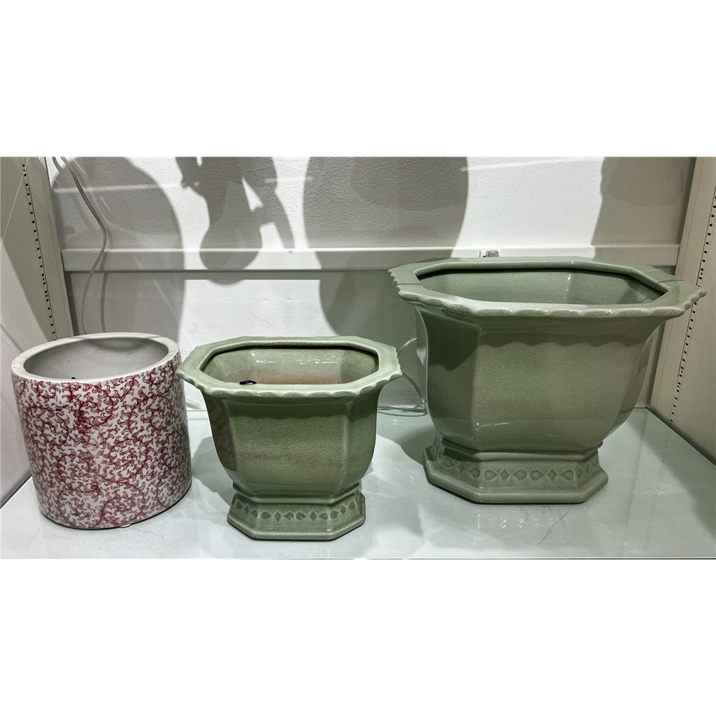 Danny's Fine Porcelain Octagonal Footed Planter - Light Green (small)