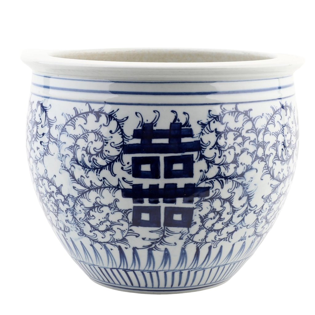 Danny's Fine Porcelain Round Planter - Blue & White Double Happiness