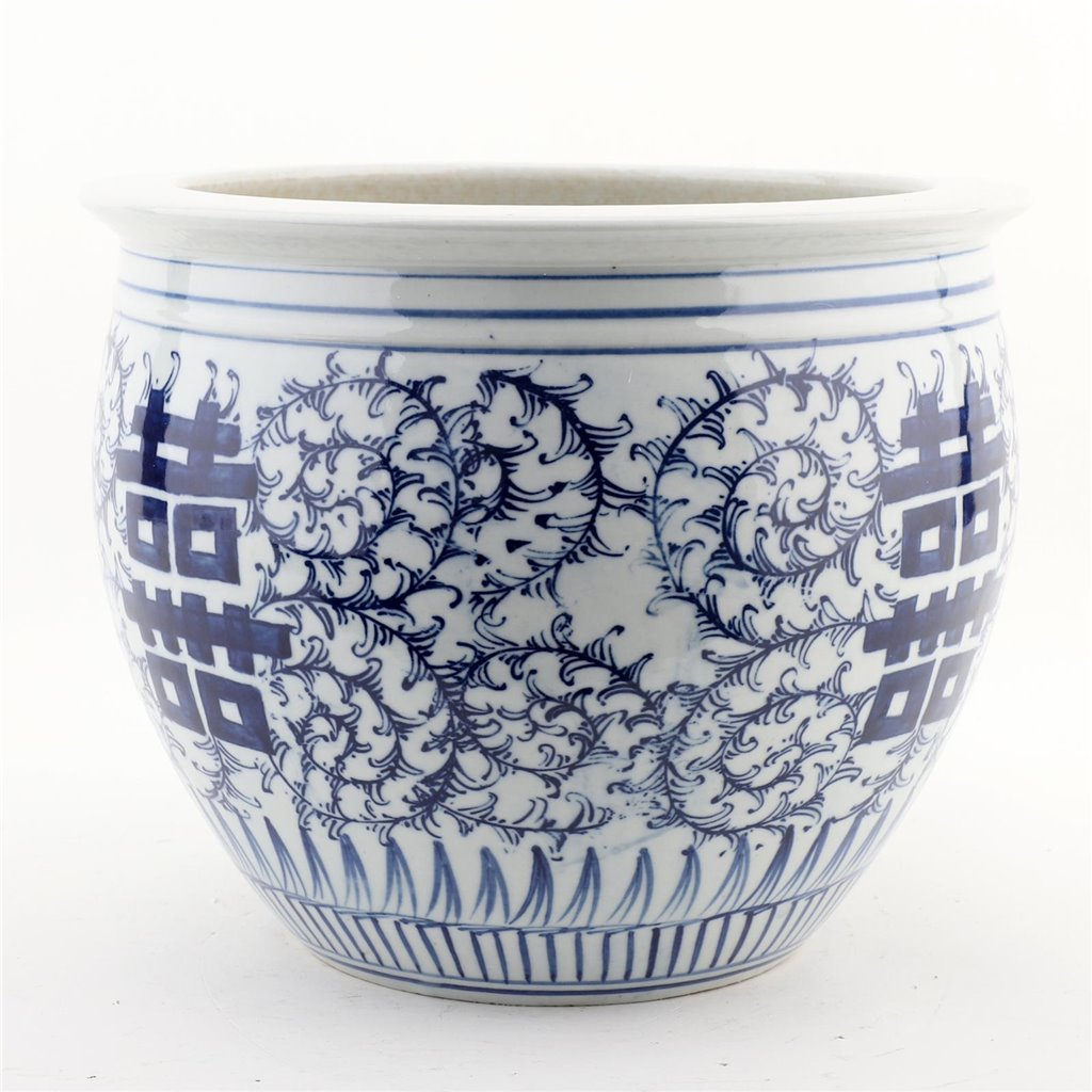 Danny's Fine Porcelain Round Planter - Blue & White Double Happiness