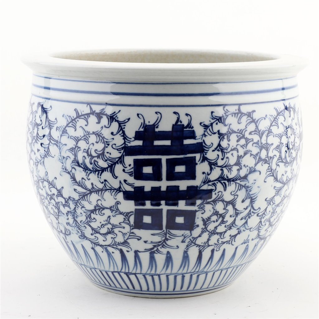 Danny's Fine Porcelain Round Planter - Blue & White Double Happiness