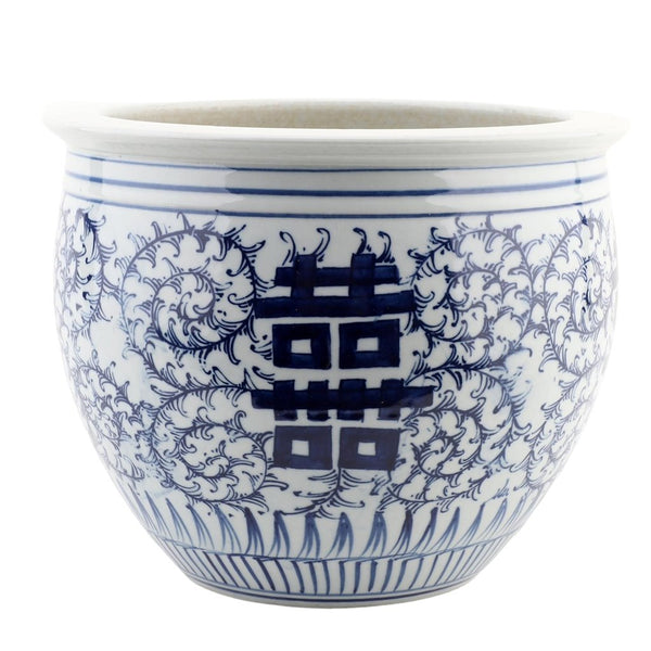 Danny's Fine Porcelain Round Planter - Blue & White Double Happiness