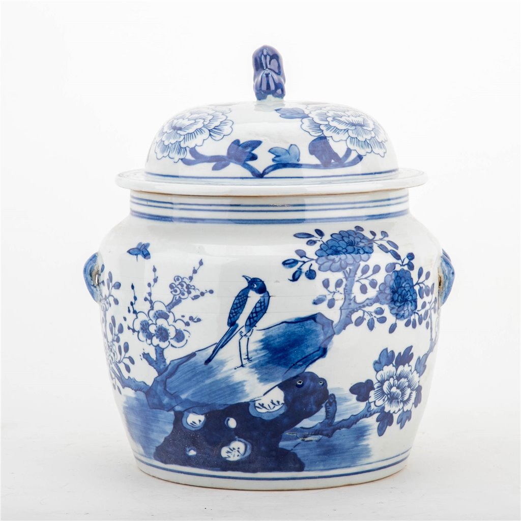 Danny's Fine Porcelain Round Cover Lid Jar - Floral & Bird