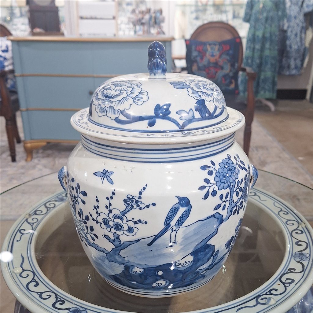 Danny's Fine Porcelain Round Cover Lid Jar - Floral & Bird