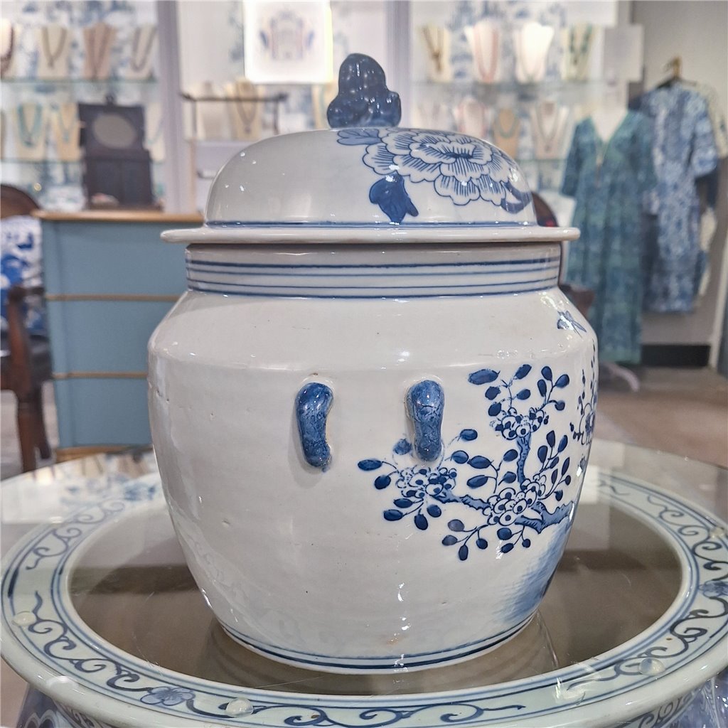 Danny's Fine Porcelain Round Cover Lid Jar - Floral & Bird