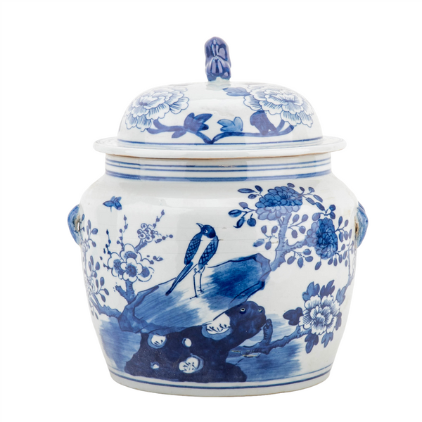 Danny's Fine Porcelain Round Cover Lid Jar - Floral & Bird