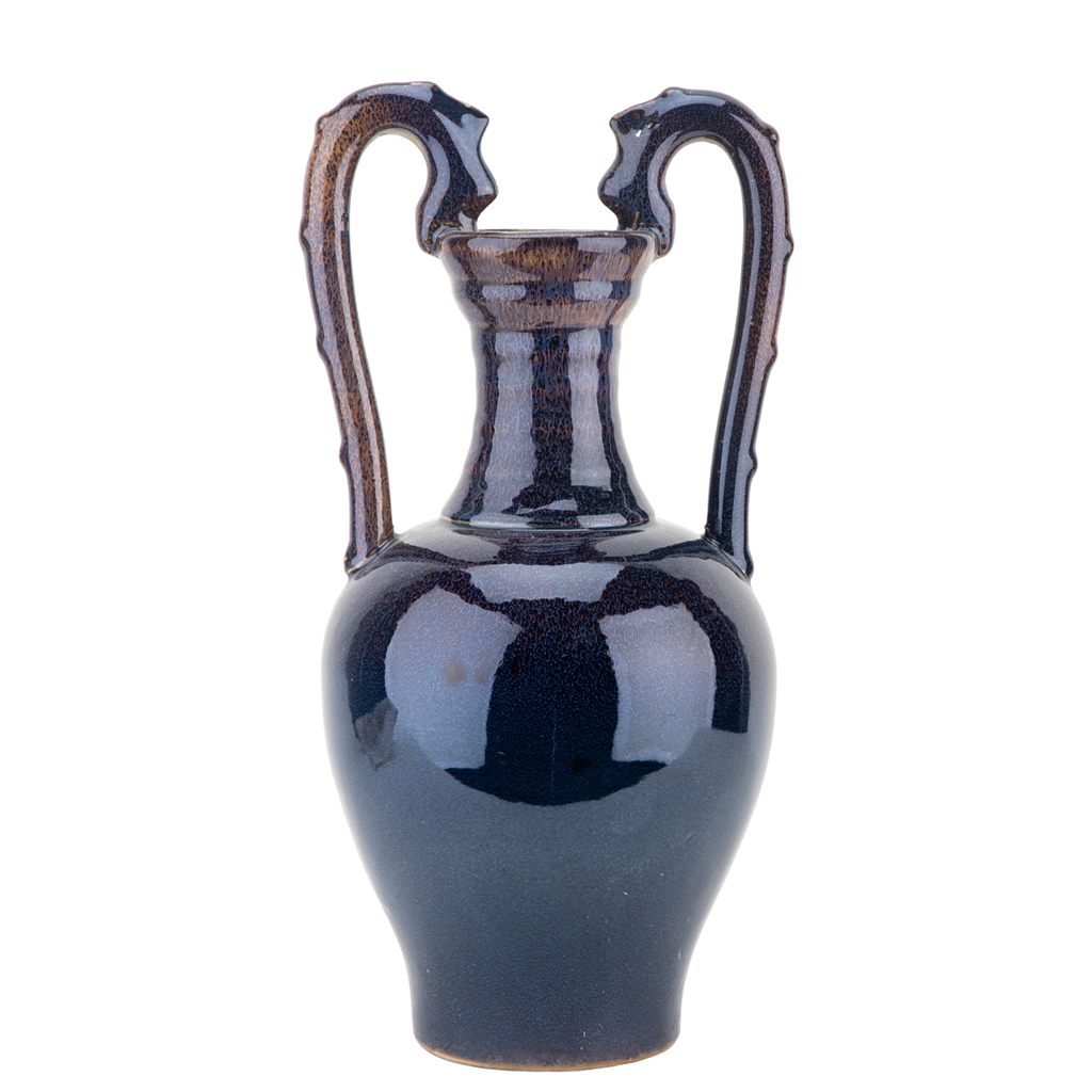 Danny's Fine Porcelain Double Dragon Handle Vase-Cobalt Blue