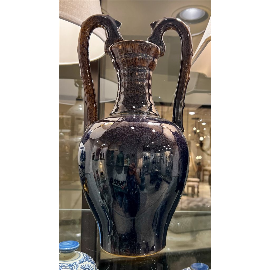 Danny's Fine Porcelain Double Dragon Handle Vase-Cobalt Blue