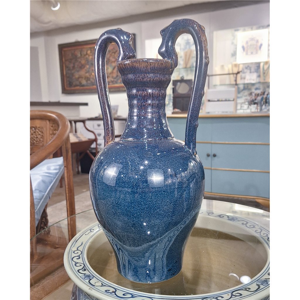 Danny's Fine Porcelain Double Dragon Handle Vase-Cobalt Blue