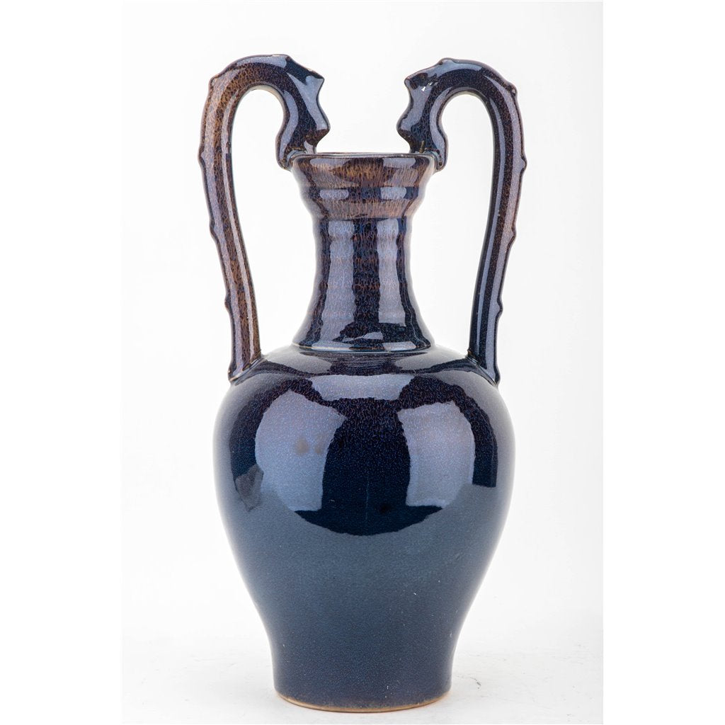 Danny's Fine Porcelain Double Dragon Handle Vase-Cobalt Blue