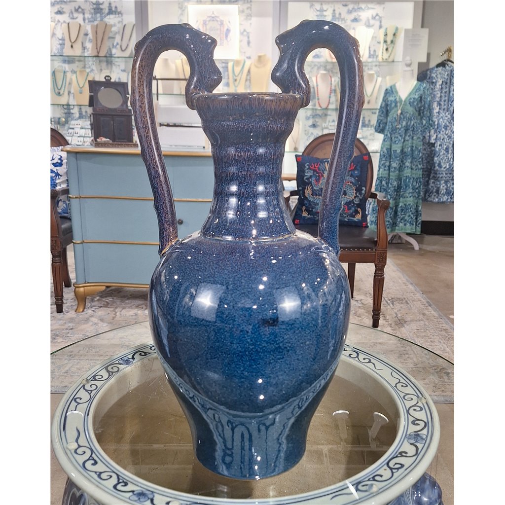Danny's Fine Porcelain Double Dragon Handle Vase-Cobalt Blue