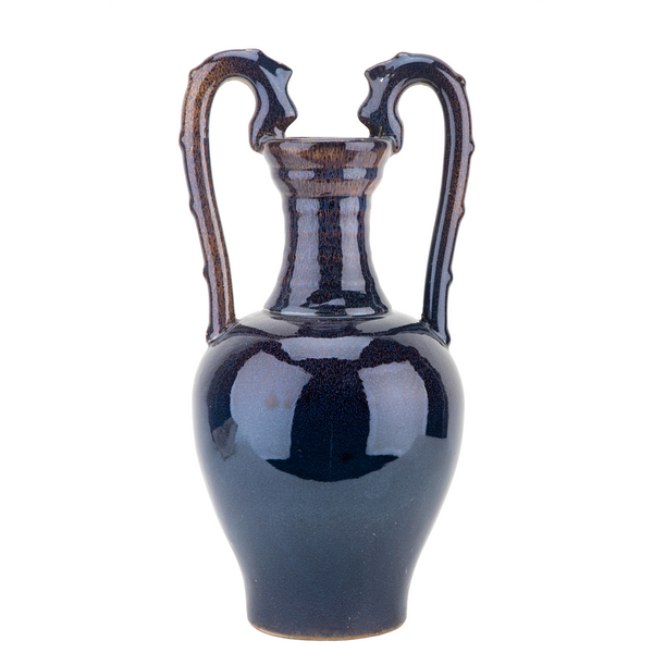 Danny's Fine Porcelain Double Dragon Handle Vase-Cobalt Blue