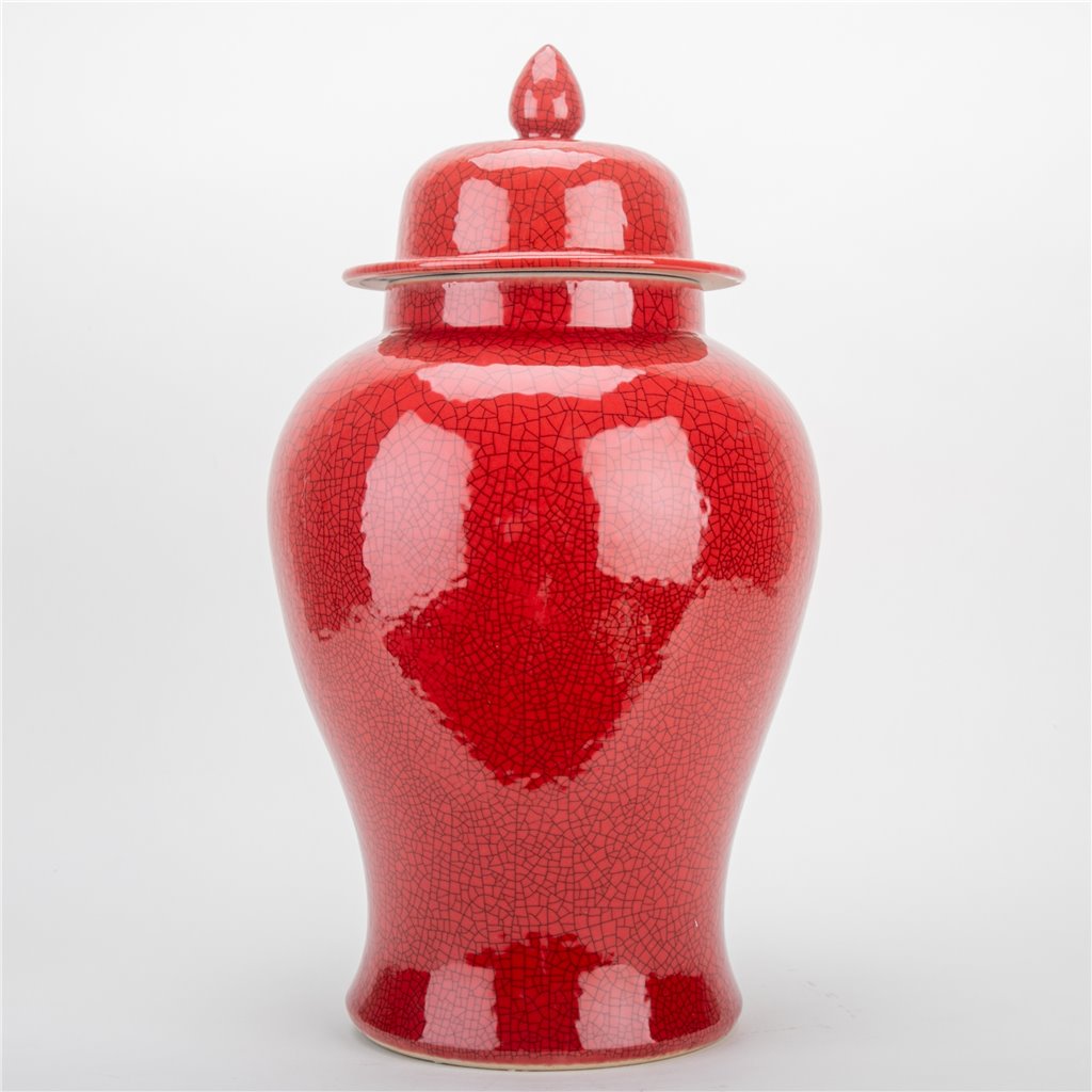 Danny's Fine Porcelain Large Temple Jar - Red Crackle
