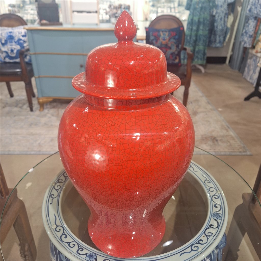Danny's Fine Porcelain Large Temple Jar - Red Crackle