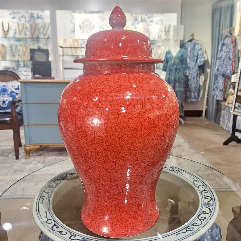Danny's Fine Porcelain Large Temple Jar - Red Crackle