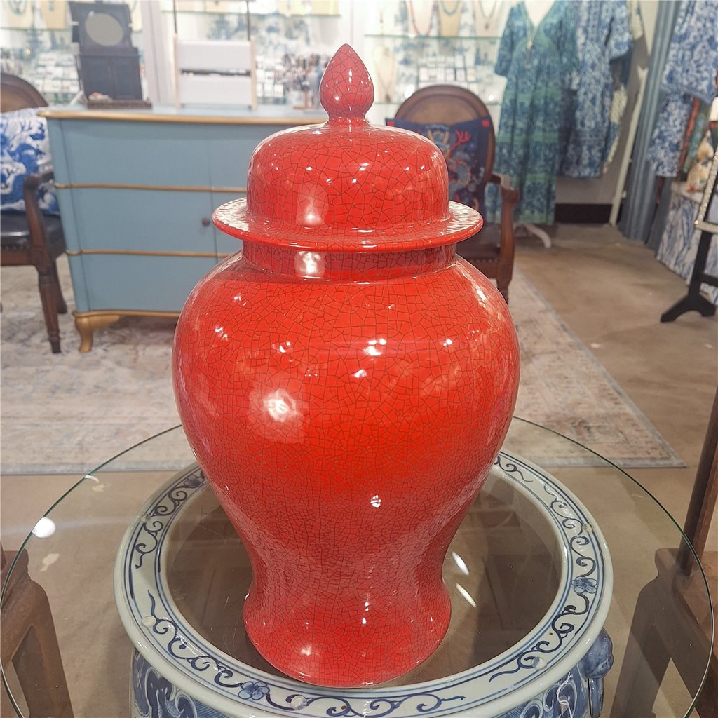 Danny's Fine Porcelain Large Temple Jar - Red Crackle