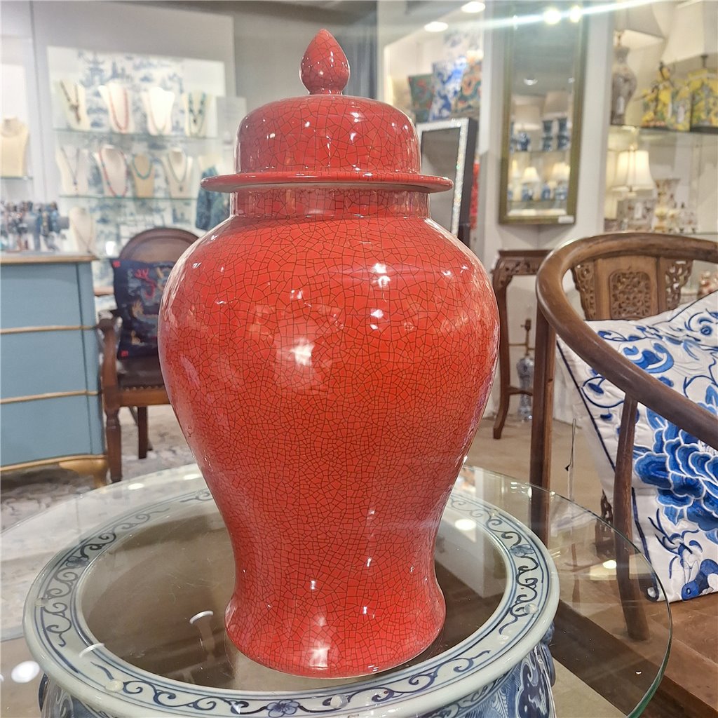 Danny's Fine Porcelain Large Temple Jar - Red Crackle