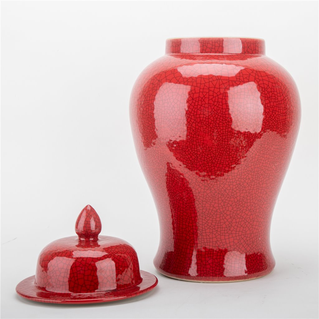 Danny's Fine Porcelain Large Temple Jar - Red Crackle