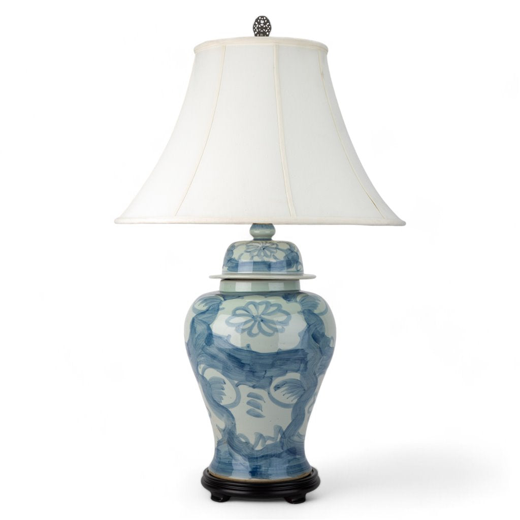 Danny's Fine Porcelain Porcelain Temple Jar Lamp - Blue & White Mud Stepping Style