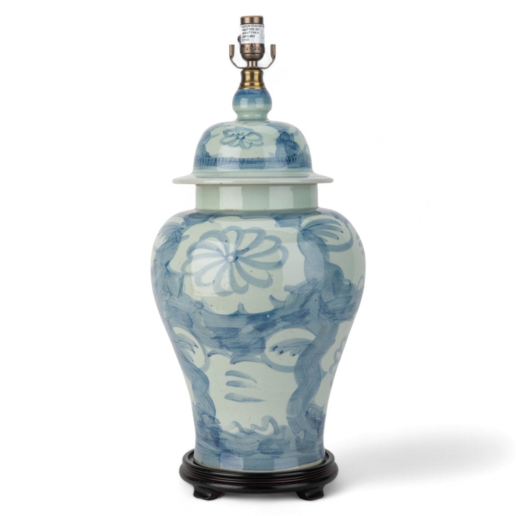 Danny's Fine Porcelain Porcelain Temple Jar Lamp - Blue & White Mud Stepping Style